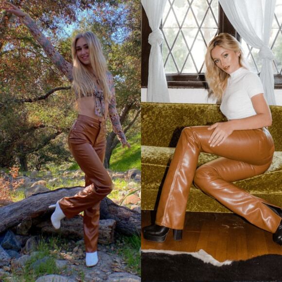 Revice NEW Uptown Soho Brown‎ Faux Leather High Rise Pants 27" Instagram Blogger - Picture 1 of 6